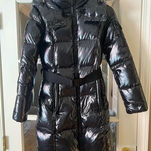 SAM. Shiny Black Belted Puffer Coat